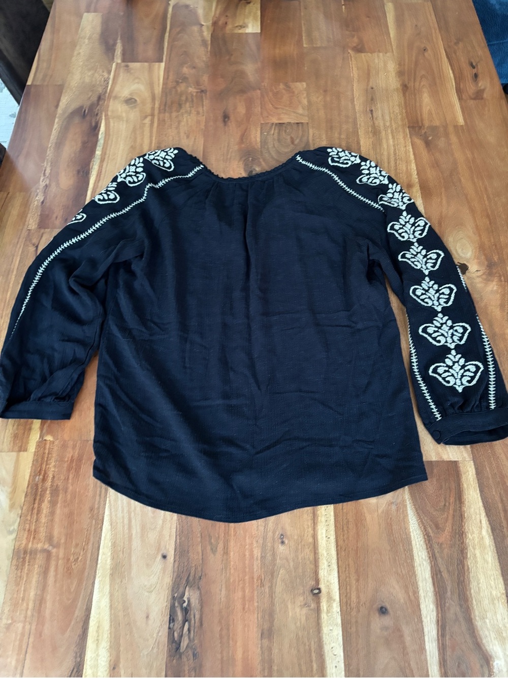 Love Stitch Embroidered Peasant Top Black - Size Small
